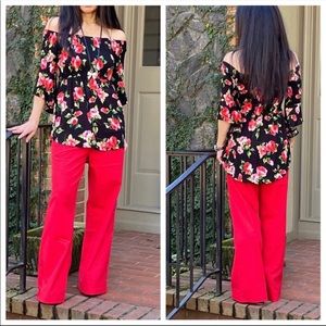 SALE Black Floral Off Shoulder Top Bell Sleeves